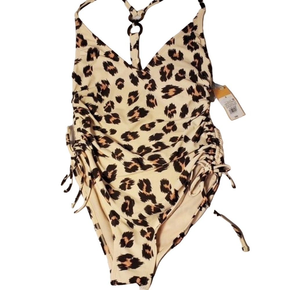 Kona Sol Swimsuit Womens Size Small Cream Cheetah Print OnePiece Adjustable Swim